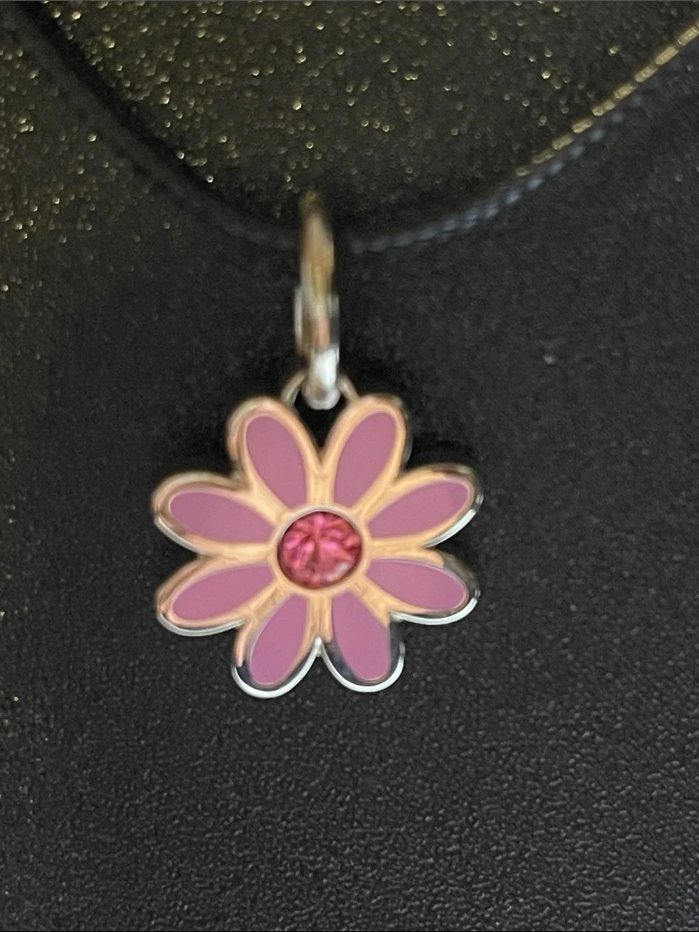 Coach Pink Daisy Pendant Necklace with a Pink Crystal Center